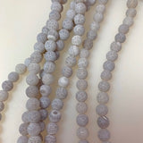 8mm Cracked Agate - Grey - Frosted Round