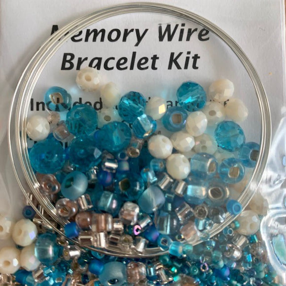 Seed Bead Memory Wire kit - Aqua and Ivory