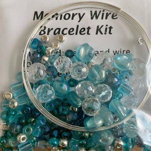 Seed Bead Memory Wire kit - Aqua/Teal/Crystal and Silver