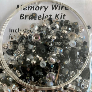 Seed Bead Memory Wire kit - Black/Silver/Grey