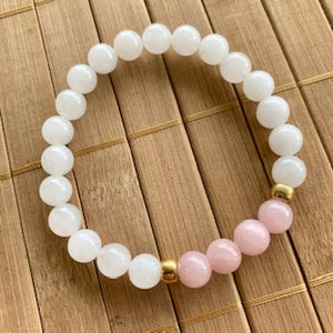 Mala Kit - 8mm White Jade with Dyed Pink Jade and Gold Accents