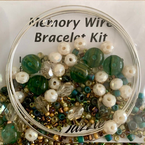 Seed Bead Memory Wire kit - Green/Gold/Ivory